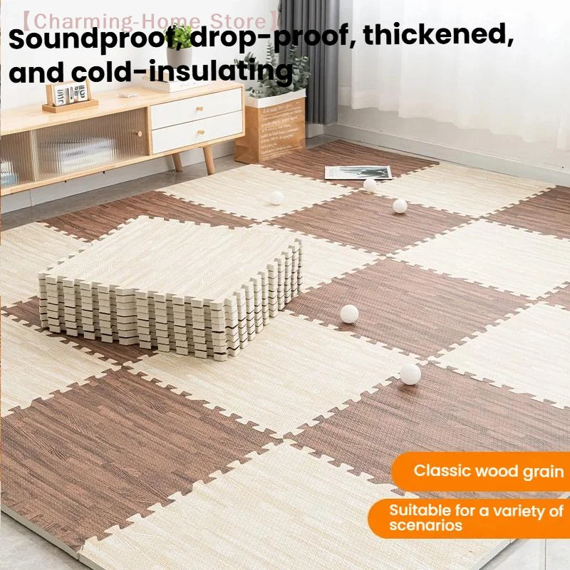 【M】Wood Grain Foam Puzzle Floor Mats With Thick Shock Absorption And Sound Insulation Great For Kids Playroom Home Use