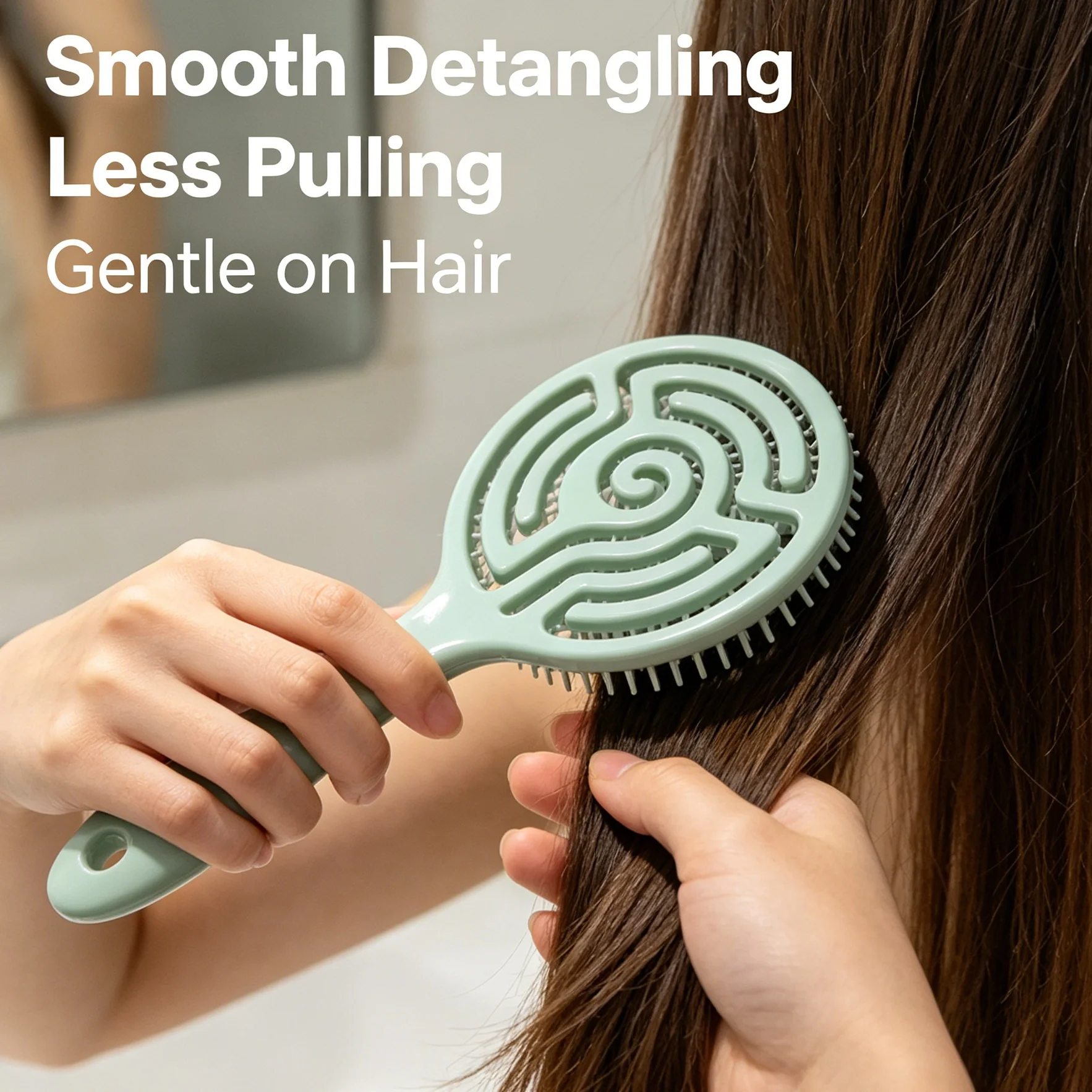 Screw-patterned hollow comb for smooth hair, water-resistant and easy to rinse design.
