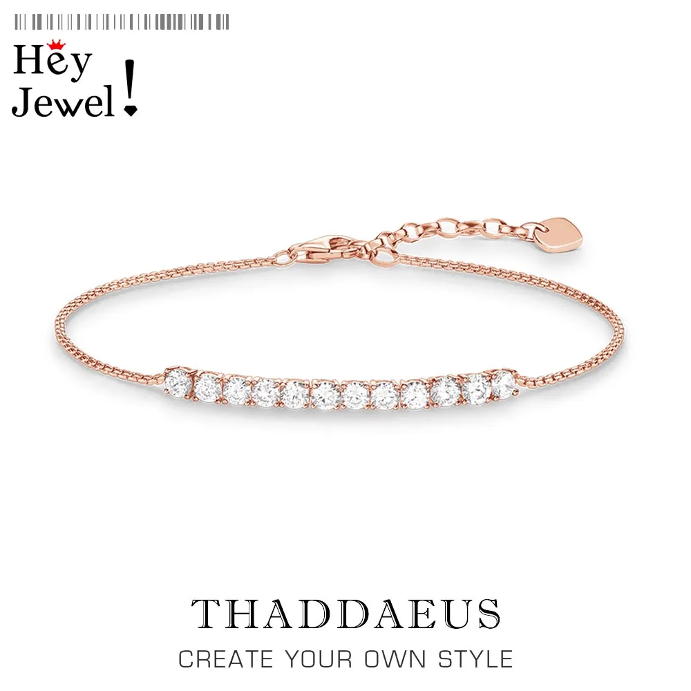 

Golden Bracelet Rose Gold White Stones Summer 925 Sterling Silver Jewelry Romantic Gift For Women