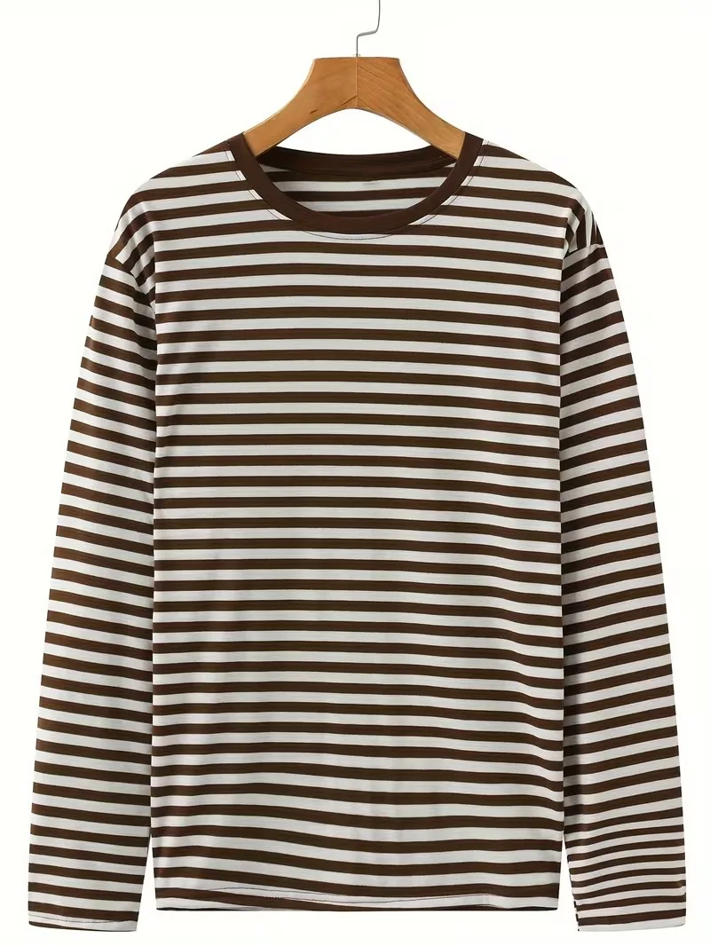 Classic Simple Blue And White Striped Printed Men's T-shirt Fashion Long Sleeved T-shirt Casual Sport O-neck Pullover Loose Tops