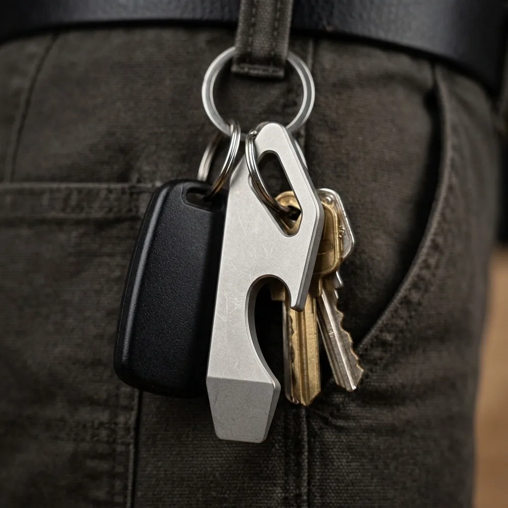 Lightweight Titanium Pry Bar Keychain Tool with Bottle Opener for EDC 45mm 5.6g Compact Size Practical Utility Tool