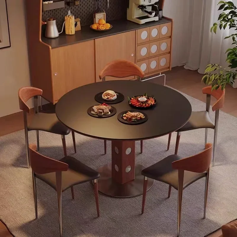 

Mid-ancient style Berg round table solid wood round dining table, rock slab Bauhaus retro home round table