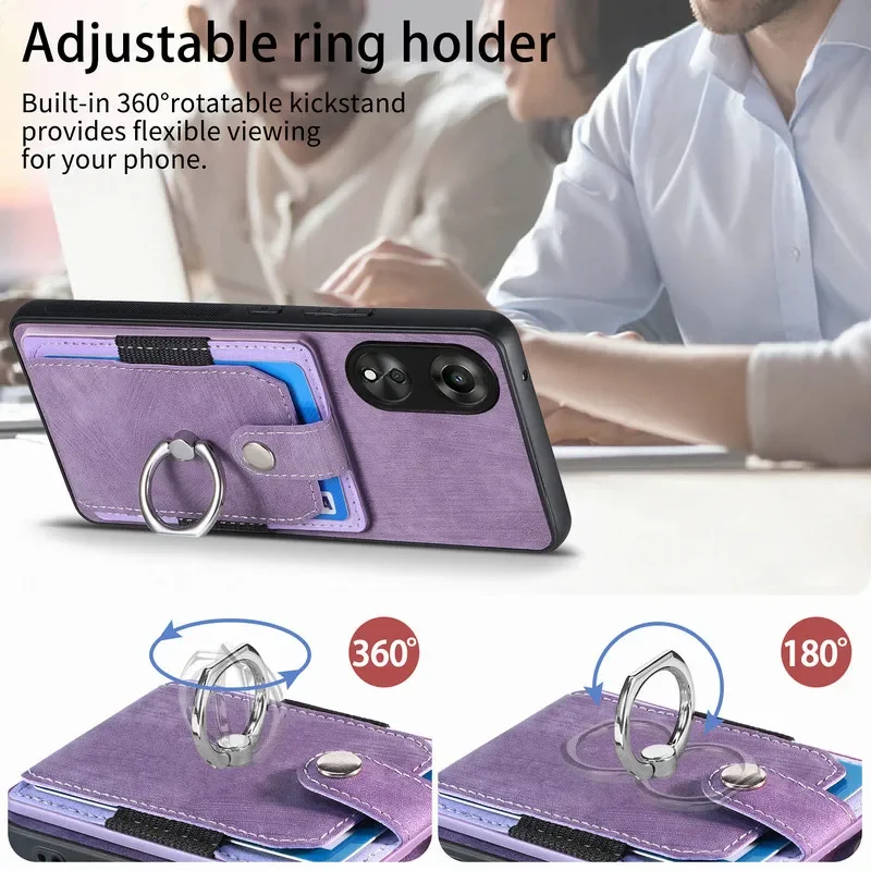 Magnetic Car Holder Wallet Flip Card Phone Case for OPPO A76 A97 A96 A93 A74 A54 A79 A78 A72 A58 A57 A54 A38 A18 A53 A33 A17k