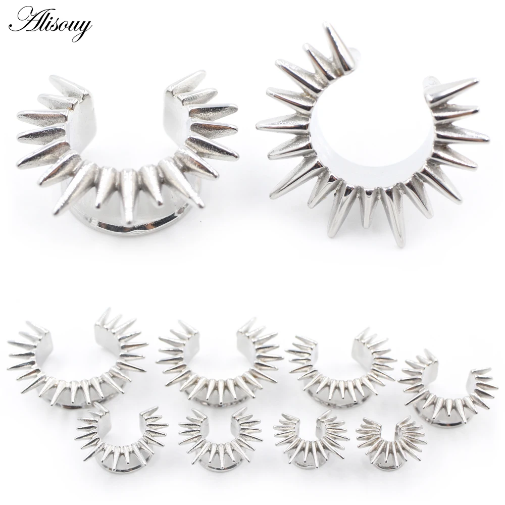 Alisouy 1PC Edelstahl Kegel C-förmigen Spike Runde Ohr Tunnel Plugs Expander Keil Messgeräte Ohrringe Piercing Körper schmuck