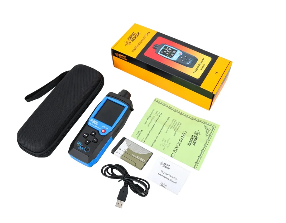 SMART SENSOR AT8100 Digital Oxygen Detector USB Rechargeable Automotive O2 Sensor Tester Monitor LCD Display Adjustable Alarm