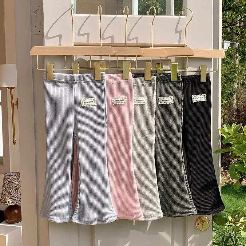 Girls' Solid Leggings Korean Style Stretch Pants Minimalist Flare Bottoms for Big Kids Girls Pants