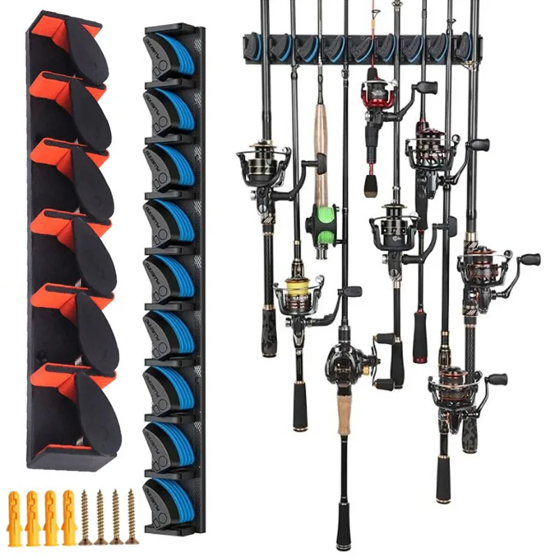 5/6/7/9 Rod Rack Wall Mount Fishing Rod Holder Vertical Sturdy Space Saving Easy Install Pole Holder Car Ring Fishing Accessory