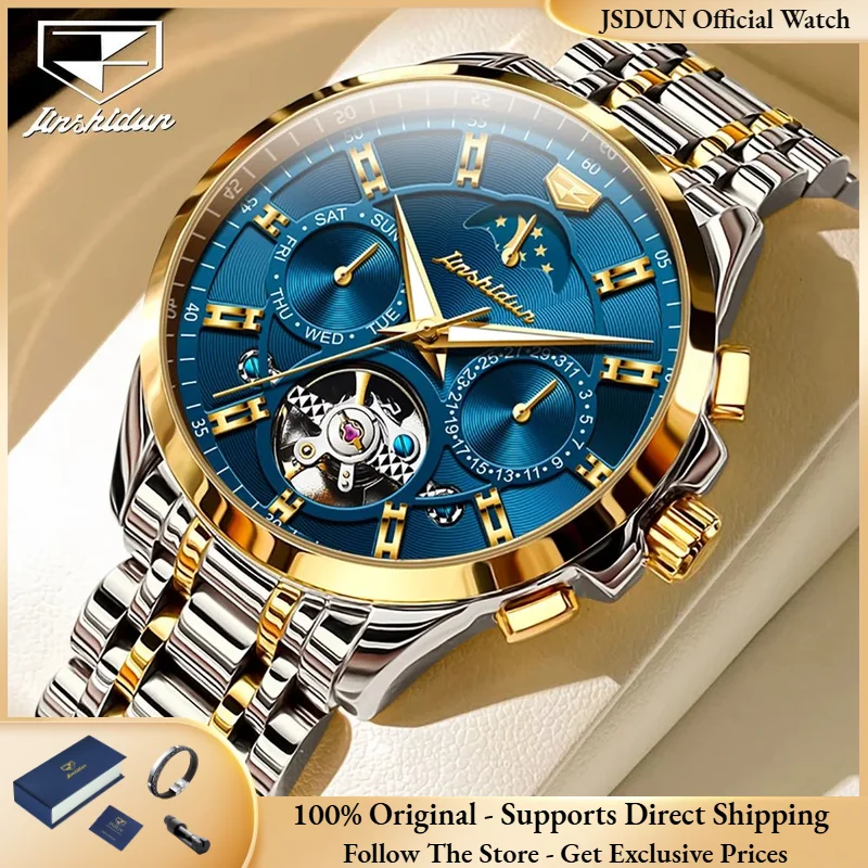 

JSDUN 8945 All Automatic Watch Luxury Mechanical Men Watch Hollow Multi functional Lunar Calendar Waterproof Business Men Watch