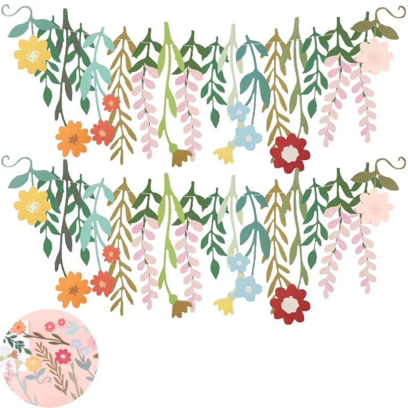 Colorful DIY Spring Flower Birthday Party Banner For Kids Classroom Decor Long Leaf Floral Happy Birthday Party Backdrop