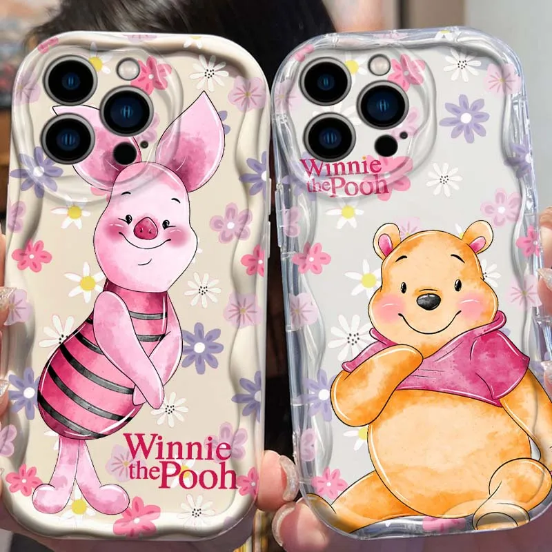 

Cartoon Winnie the Pooh Phone Case For Apple iPhone 16 16E 15 14 13 12 11 XR XS X Pro Max Plus Wave Oil Cover Soft Funda