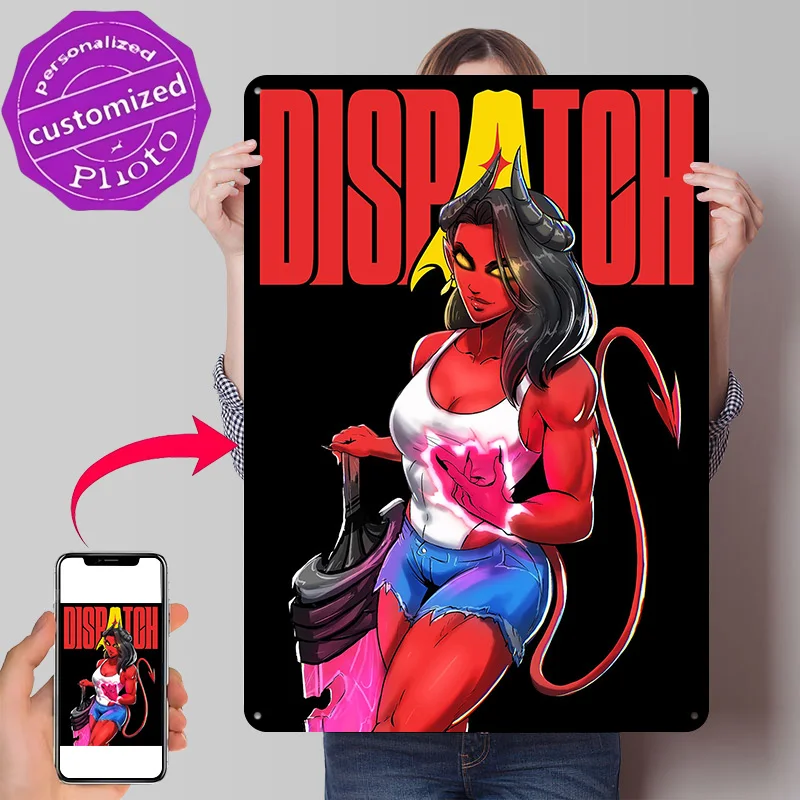 Red-skinned Demon Girl With Sword 3D Printed Texture Poster Personalized Wall Art Retro Metal Tin Signs for Decor Luxury Home