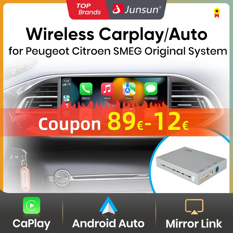 Junsun Wireless Carplay Android Auto Module Box Interface For Peugeot Citroen DS MRN/SMEG 2013 2014-2016 Mirror Link AirPlay