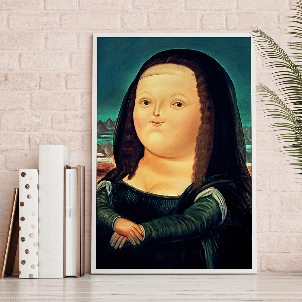 The Plump Mona Lisa  Poster Funny Wall Art Canvas Painting Print Home Room Decor Items Illustration