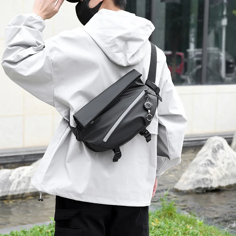 

Men Crossbody Bag Waterproof Chest Pack Black Multiple Compartments