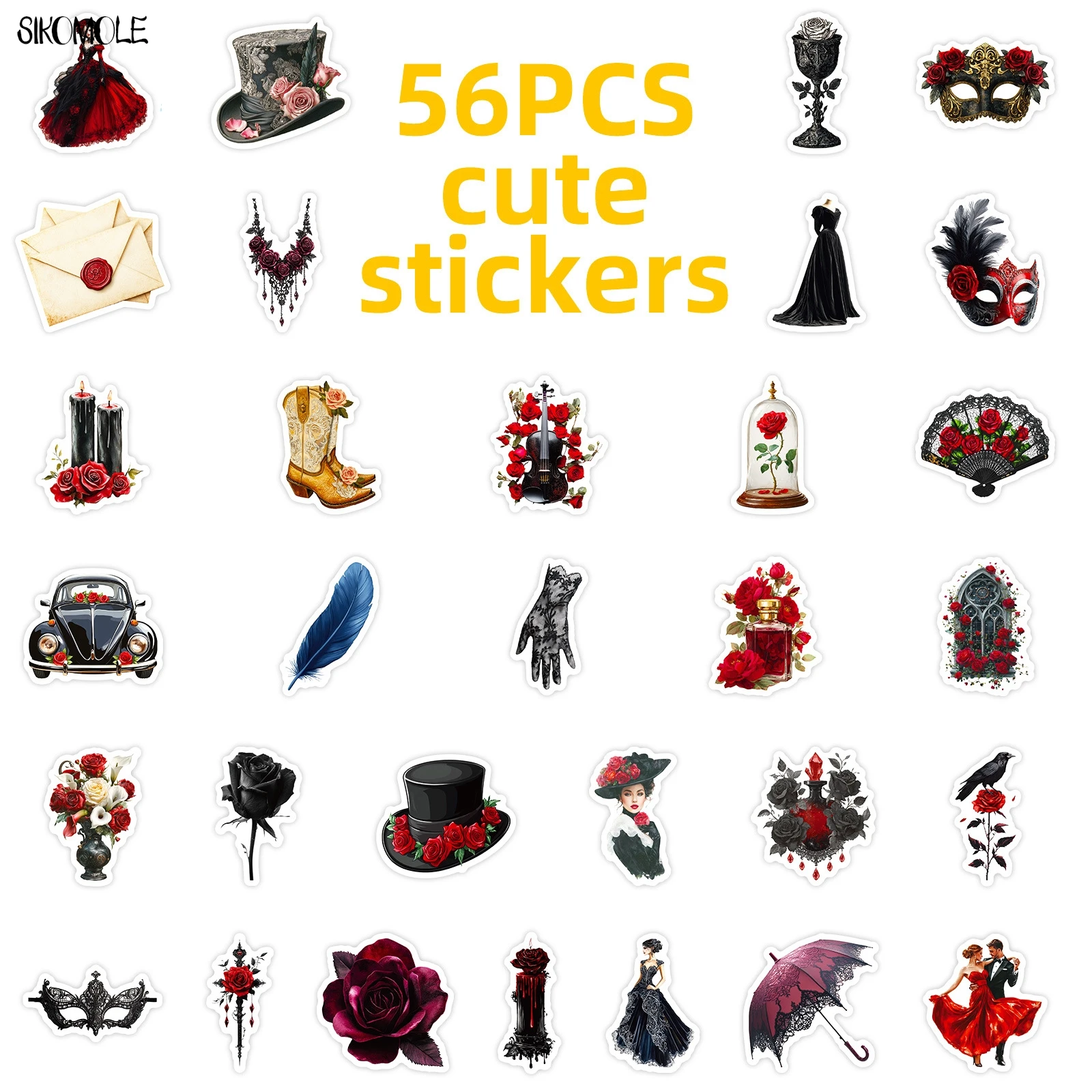 10/30/56PCS 만화 가면 무도회 테마 스티커 미적 DIY 스크랩북 노트북 문구류 여행가방 자동차 데칼 그래피티 스티커 장난감