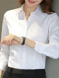 Plus Size Women Shirt Fashion White Shirt Long-sleeve Professional Shirt Formal Dress Large Size Work Clothes Button Womens Tops