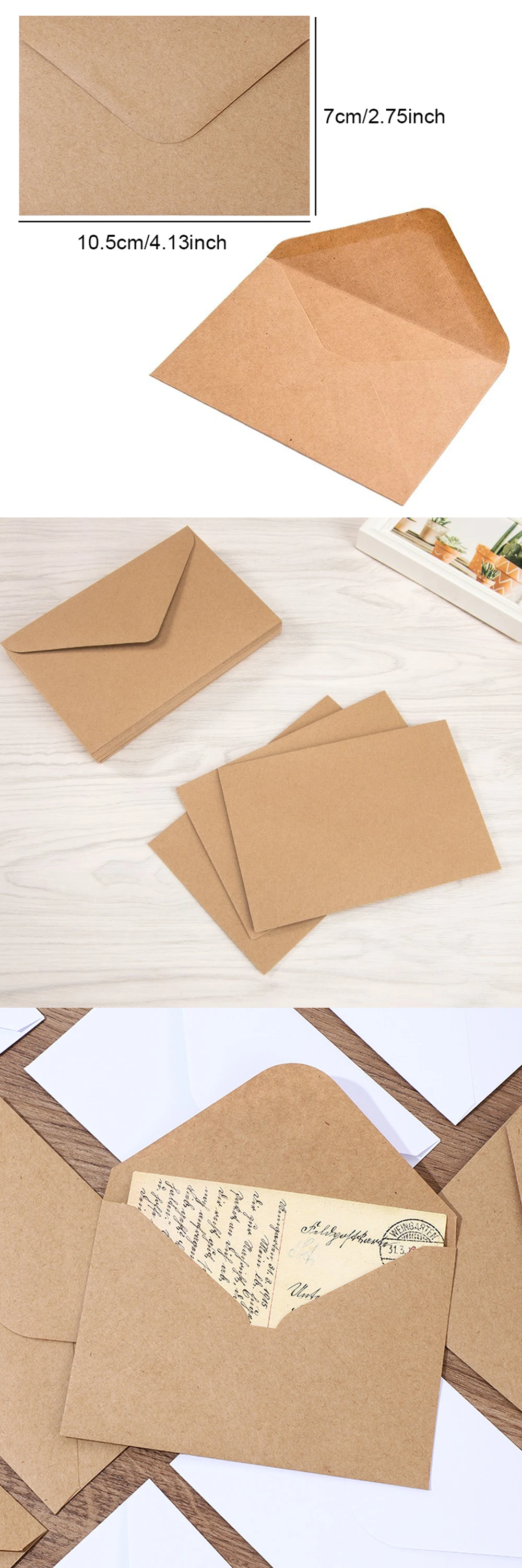 25/50/100 Stück Kraftpapier-Umschläge, 10,5 x 7 cm, Retro-Stil, Umschlag, Paket-Requisiten, perfekt für DIY-Grußkarten, Einladungen, ZYF – Detail 1