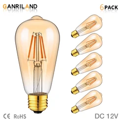 Ganriland st58 4w niederspannung vintage led lampen dc12v bernstein glas e27 schrauben basis warm 2200k niedervolt bombilla für solar licht