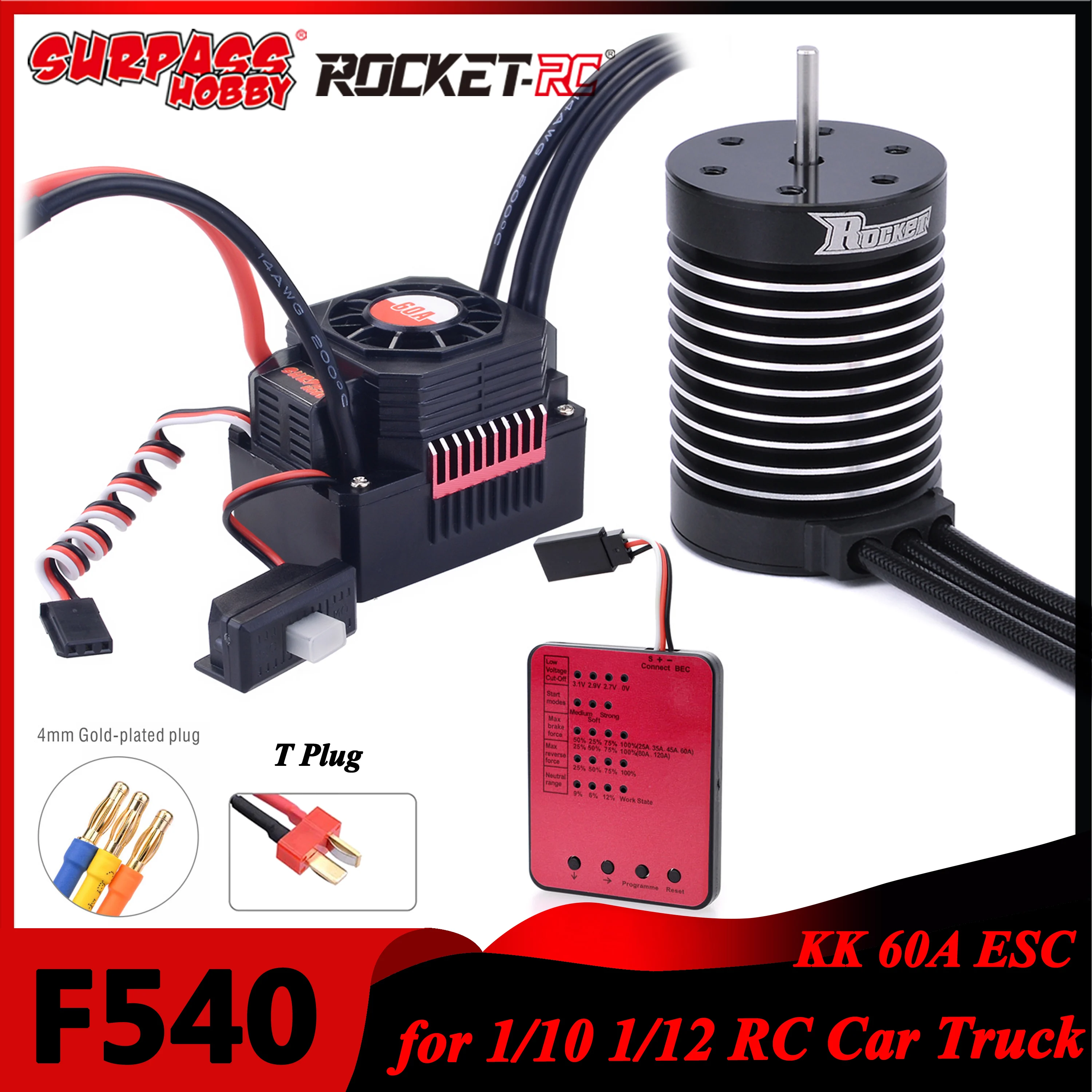 Surpass Hobby Rocket F540 3930KV 4370KV Motor sin escobillas impermeable 60A ESC tarjeta de programa para RC coche camión 1/10 1/12 Wltoys 12428