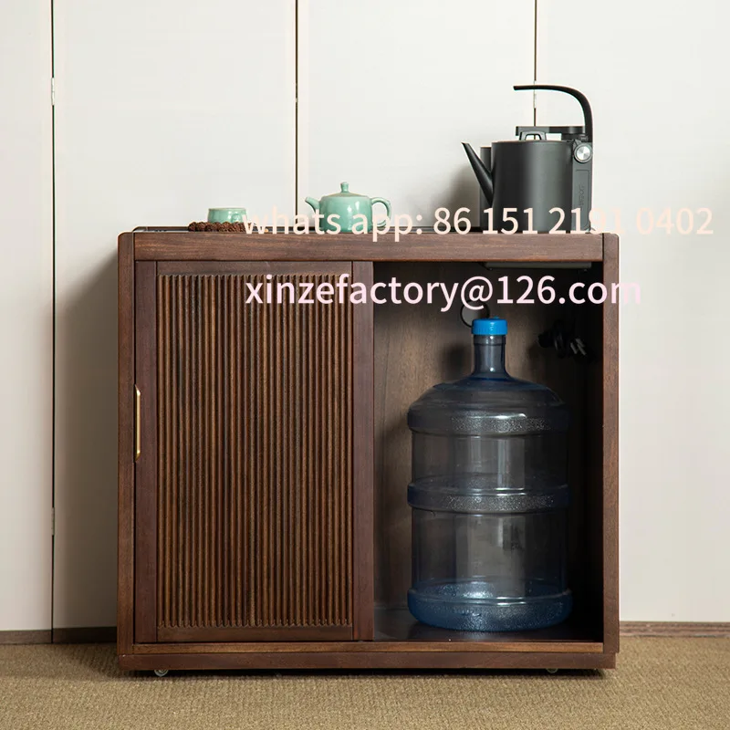 خزانة شاي من خشب الجوز الأسود الاسكندنافي قابلة للتخصيص، غلاية قهوة الباكليت المتنقلة من الخشب الصلب، تخزين طاولة جانبية متكاملة #4