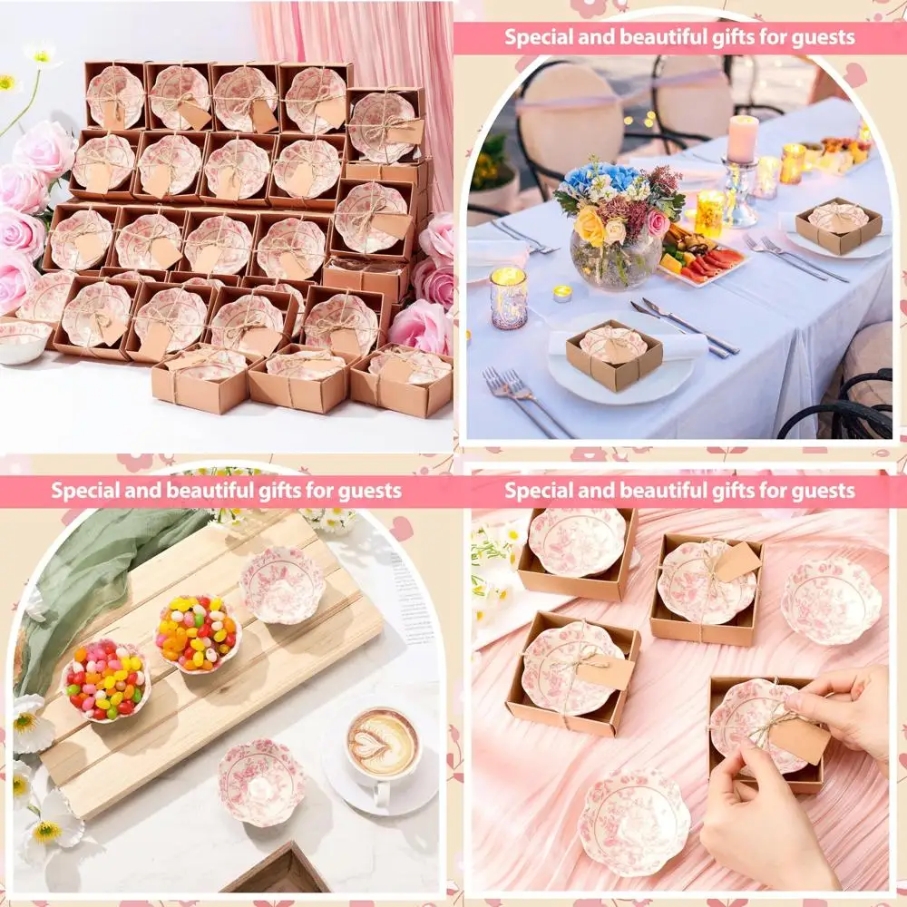 

Mini Ceramic Bowls Set - 48 Piece Wedding Favors with Floral Design, 3.3 Inch Dipping Sauce Dishes for Guests, Bulk Gift Set