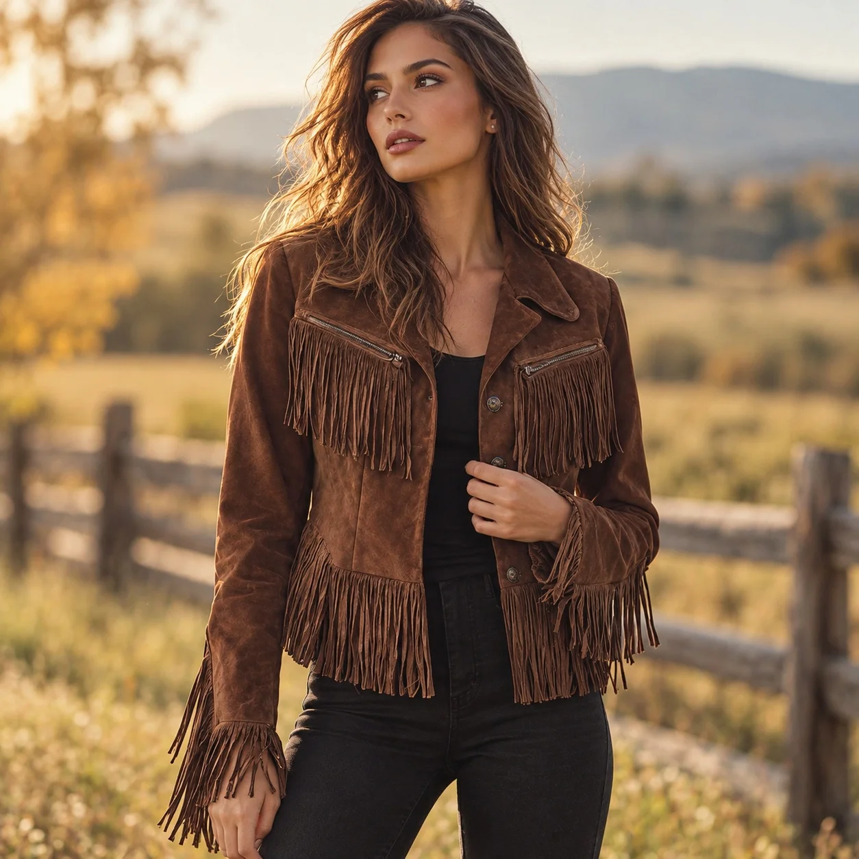 Rivets Buttons Coat Regular Fit European and American Style with Long Sleeve Notched Lapel Regular Thickness Autumn Women Jacket
