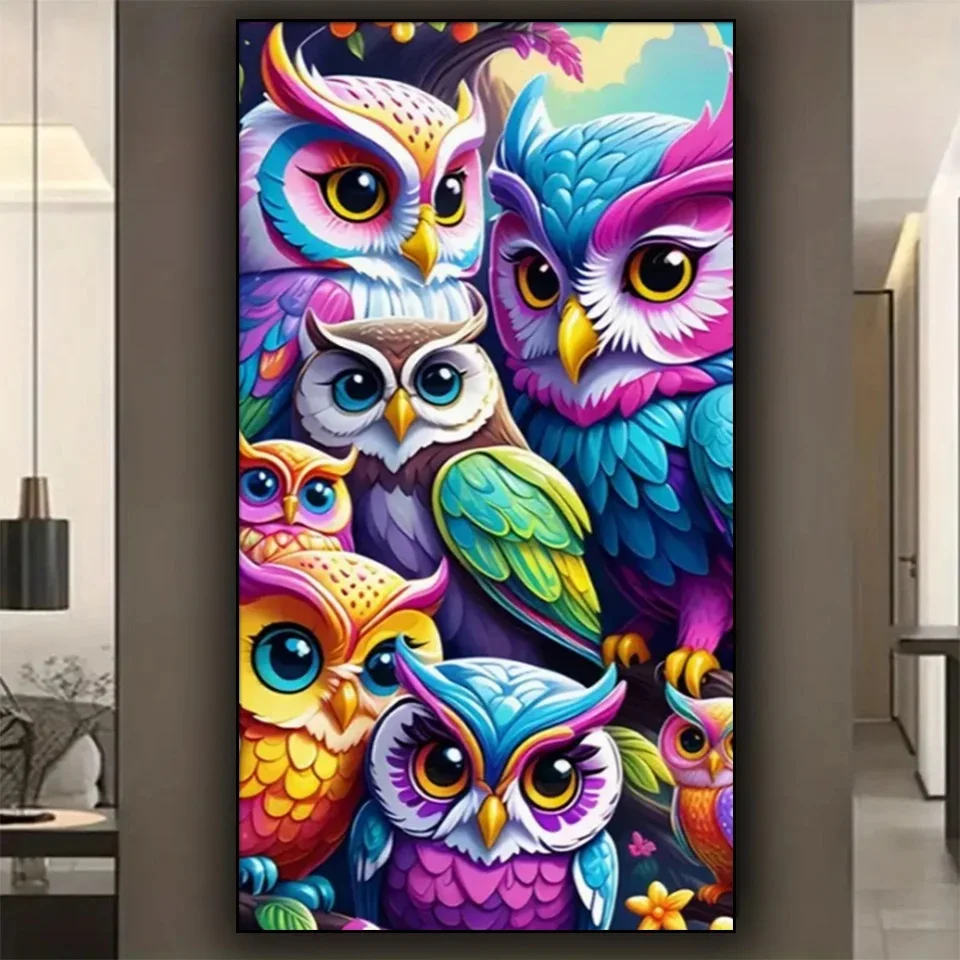 

Mysterious Colorful Cute Owl 5D Diy Diamond Painting Sale Full Square Round Diamond Mosaic Cross Stitch Embroidery,Home Decor
