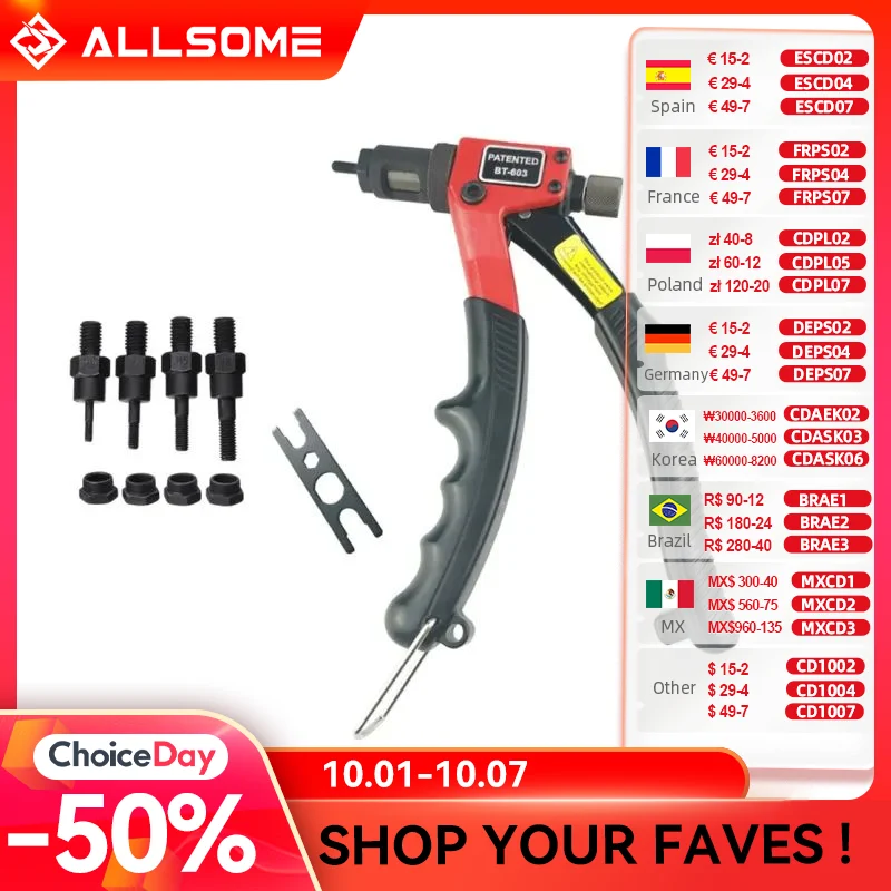 Allsome BT-603 Handleiding Klinkhamer Gun Hand Klinknagel Tool Kit Klinknagel Moer Setting Tool Moer Setter M3/M4/M5/M6