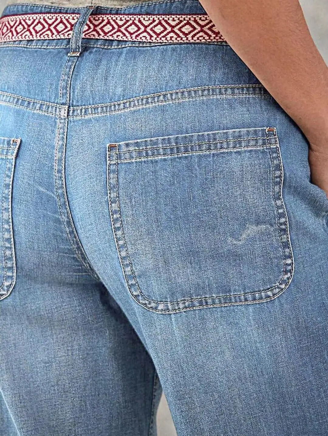 【HME】กางเกงยีนส์ผู้หญิงกลางต้นขาพร้อมเข็มขัด, กระเป๋าใส่ชุดทำงานสไตล์วินเทจ, กางเกงยีนส์ฟอกและทำลาย