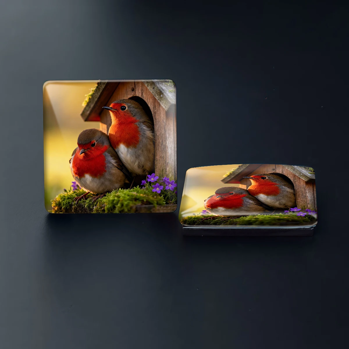 1PC 30MM Square Realistic Style Robin Glass Refrigerator Sticker Realistic Style Robin Home Decoration Birthday Gift