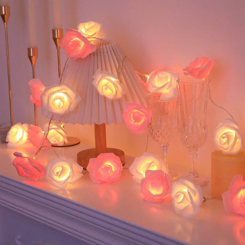 Mother's Day Fairy 3M 20LEDs Rose Flower Light String Battery Garland Lights Wedding Party Home Bedroom Ramadan Decoration