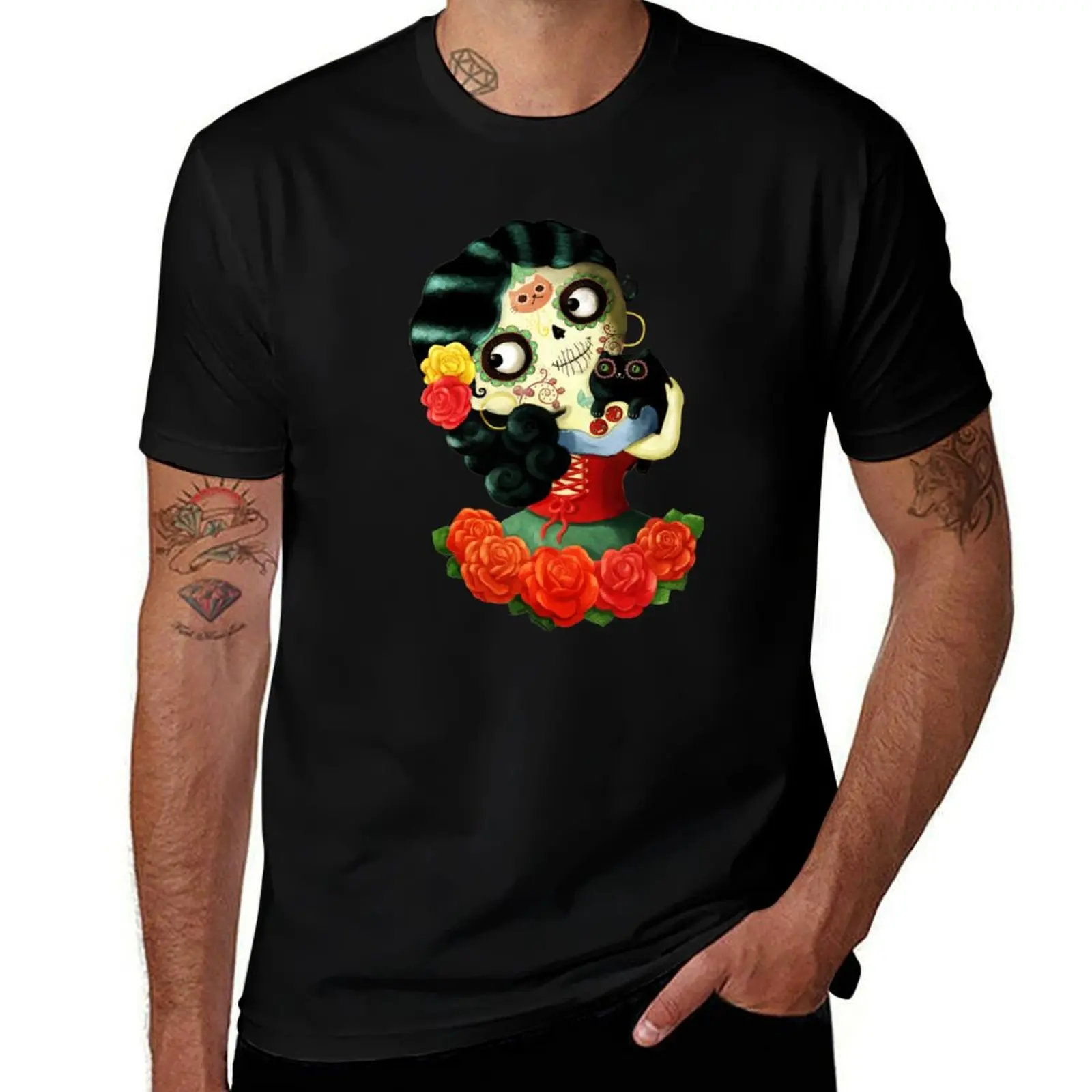 

Cute Mexican Day of The Dead Girl T-Shirt Basic Simple Design Short Sleeve Shirt