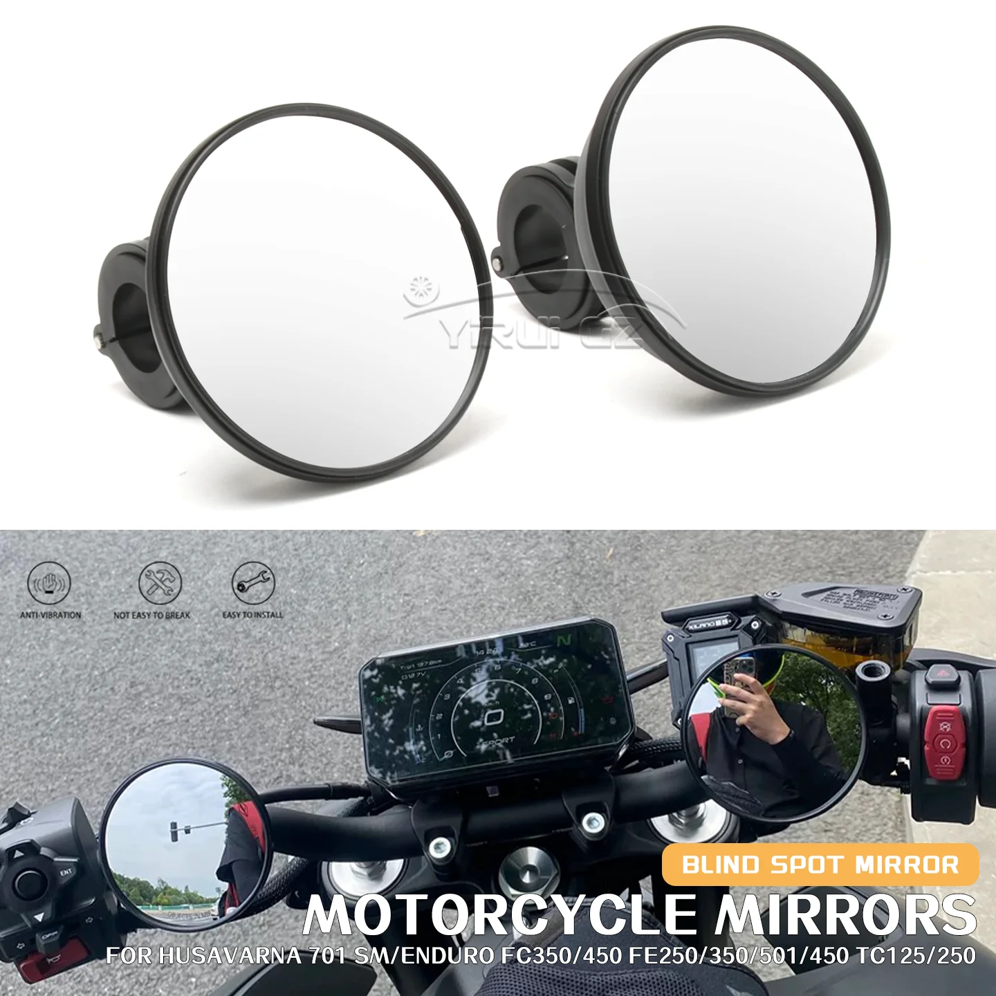 Retrovisor auxiliar para ponto cego de motocicleta, espelho convexo para husavarna 701 sm/enduro fc350/450 fe250/350/501/450 tc 125/250 250
