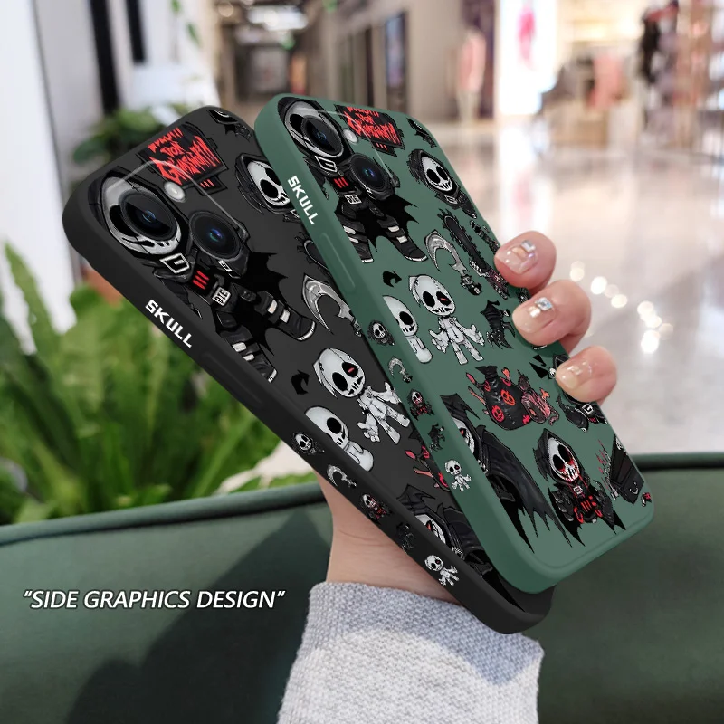Dark Skeleton Phone Case For iPhone 16 15 14 13 12 11 X XR XS Plus Pro Max Mini Silicone Cover