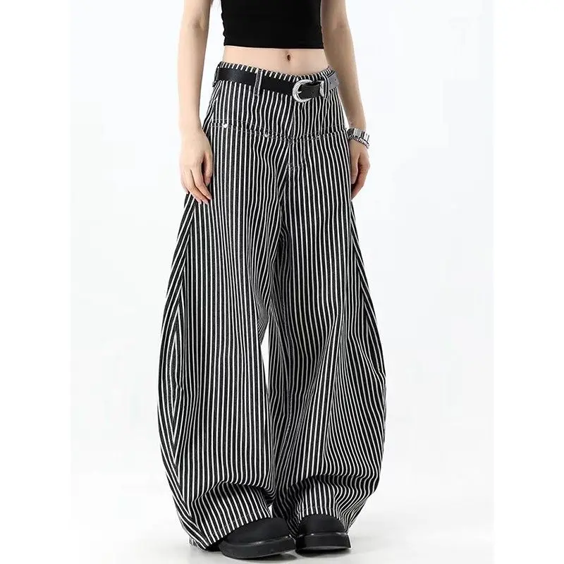 American retro cleanfit black and white striped scimitar jeans men's and women's straight cutout loose versatile pants