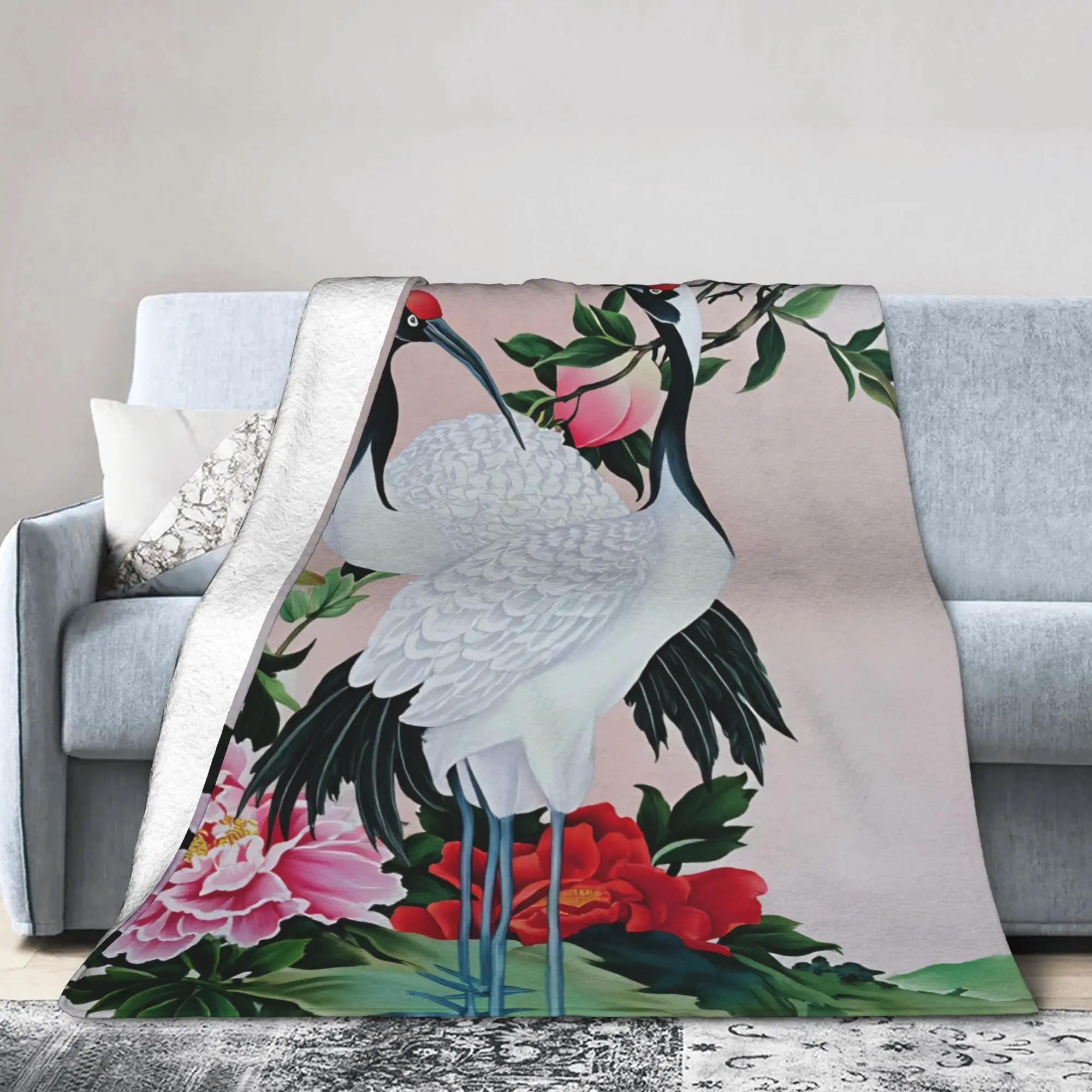 Chinese Style Crane  Plush Blankets Child  Flannel Throw Blanket For Couch Bed Warm Soft Customized Quality Bedspread Gift