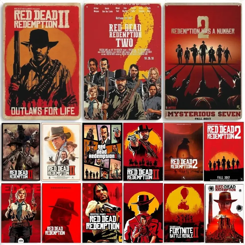 Popular Game Red Dead Redemption 2 Retro Art Poster Metal Tin Sign Plaque Wall Decorative Plates For  Bar Club Living Room Decor