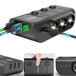 NEW Cigarette Lighter Plug Splitter 3 In 1 power Splitter 120W USB PD Fast Charging Adapter With LED Voltage Display with Switch
