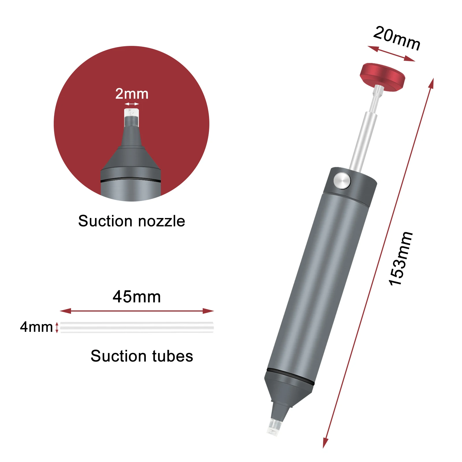 NEWACALOX Solder Sucker Vacuum Desoldering Pump Tin Remover Tool 2mm Suction Nozzle with 1PC Suction Tube for Welding Repair