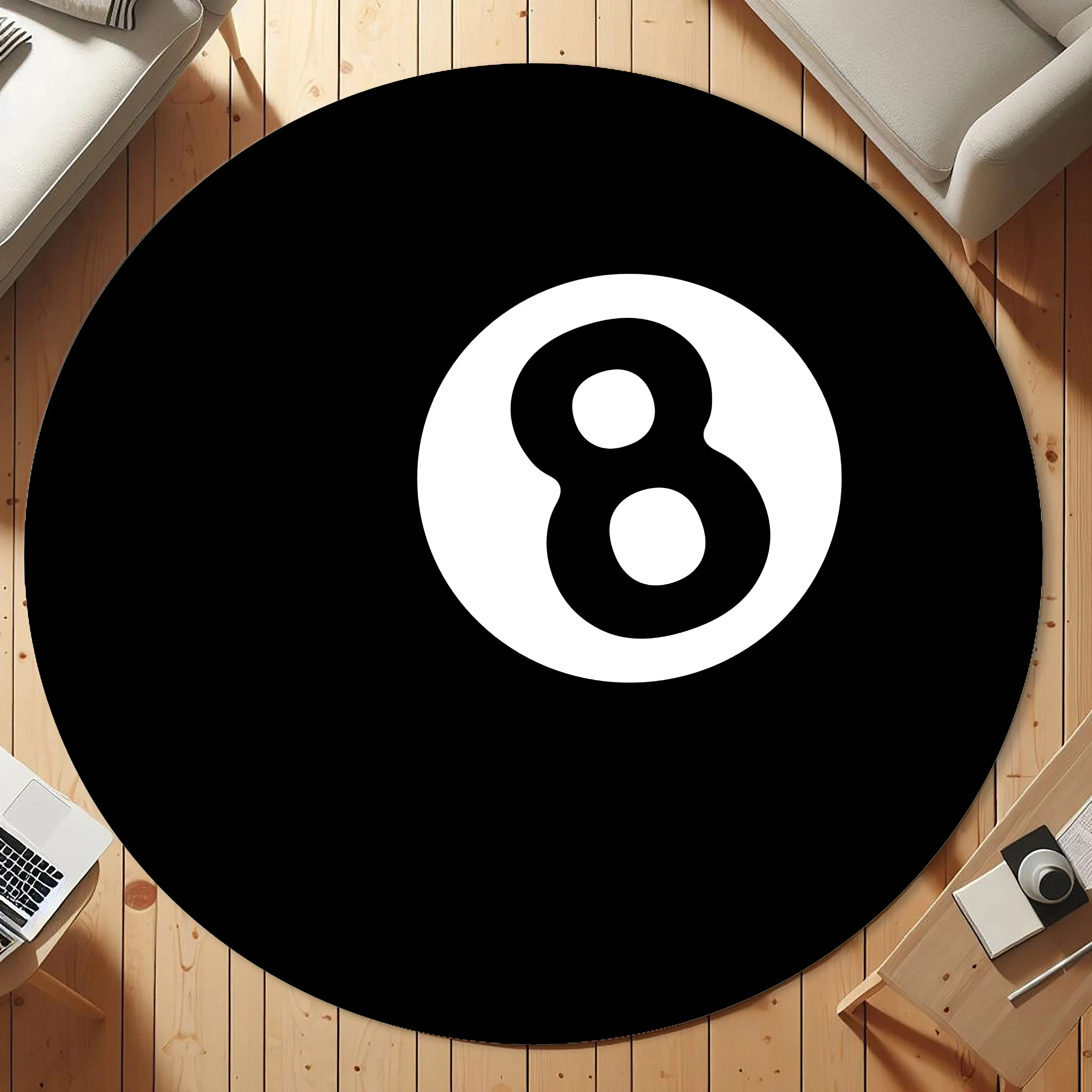 1pc Lucky 8 Ball Pattern Round Rug, Non-slip Floor Mat for Living Room, Bedroom, Bathroom, Holiday Home Decoration