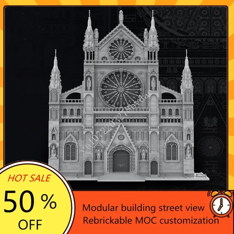 

7308 шт., готический собор, фасад, модульный MOC, сделай сам, сборная модель, строительные блоки, креативный вид на улицу, индивидуальная игрушка-головоломка, подарок