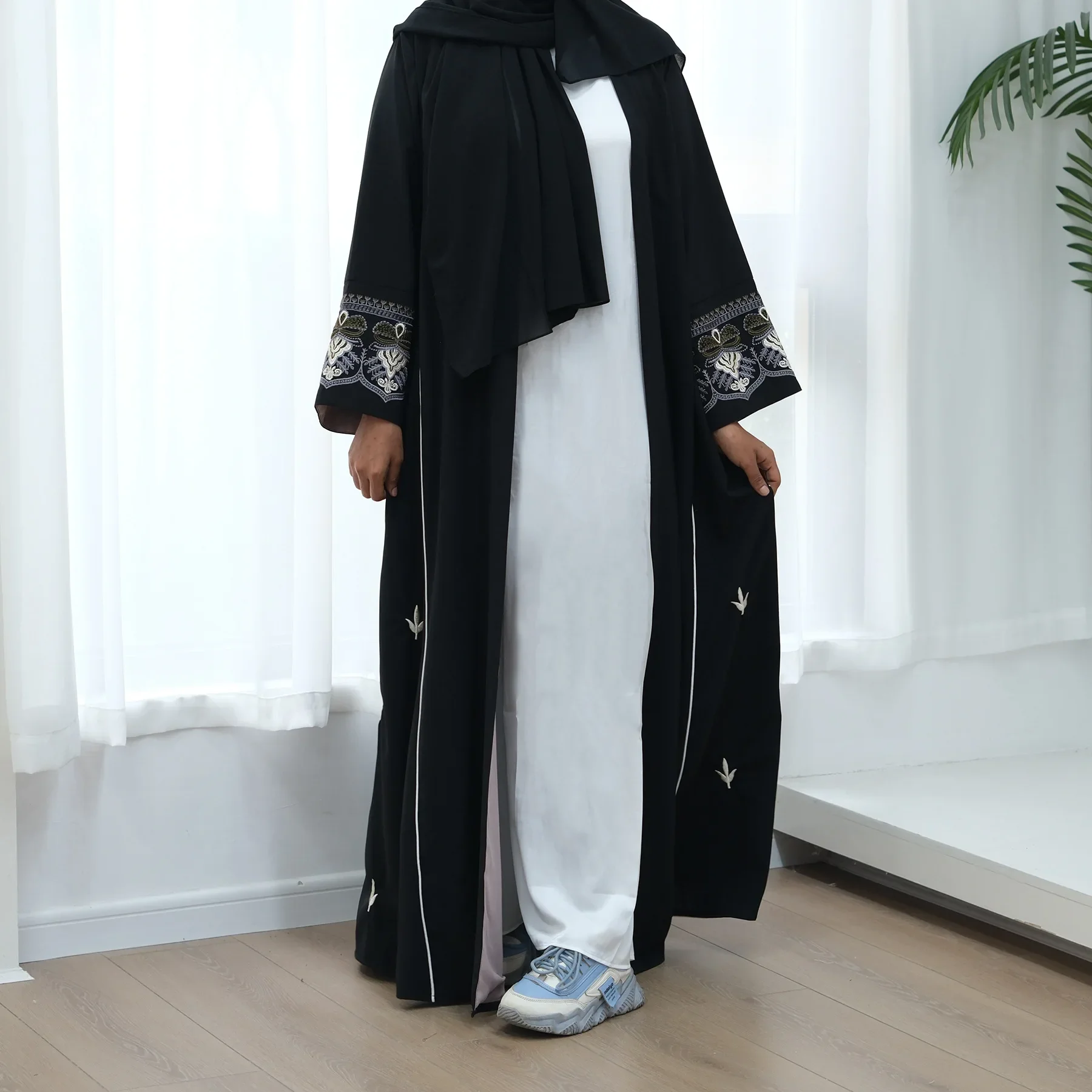 UNI Black Open Kimono Abaya Eid Dubai Luxury Embroidery Islam Muslim Kaftan Dress Kebaya Palestine Abayas Women Jalabiya Vestido