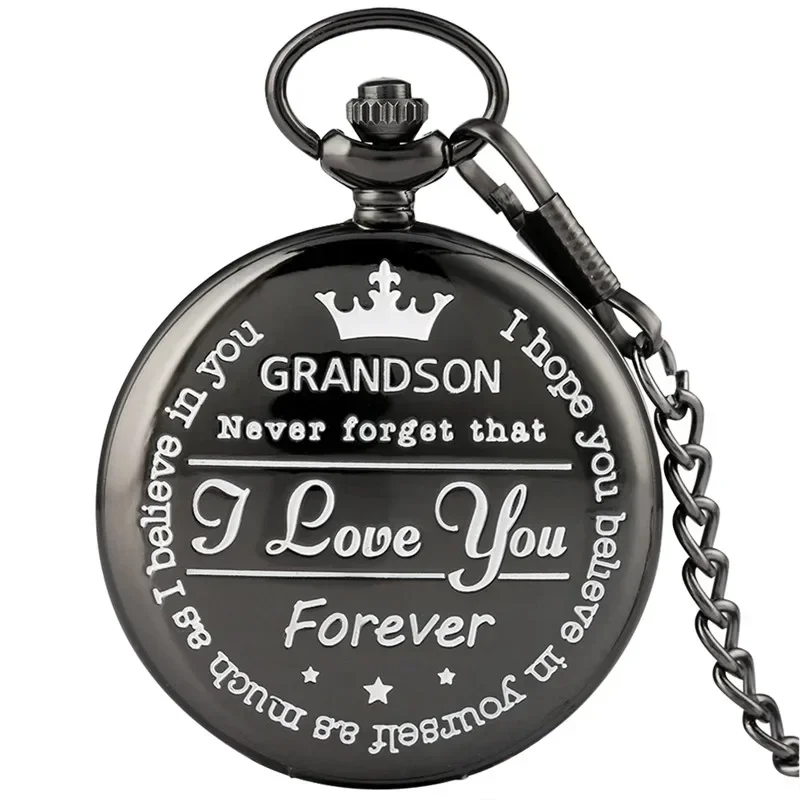 Creative To My Grandson I Love You Forever Analog Quartz Pocket Watch for Boy Kids Fob Clock Pendant Chain Roman Number Gift