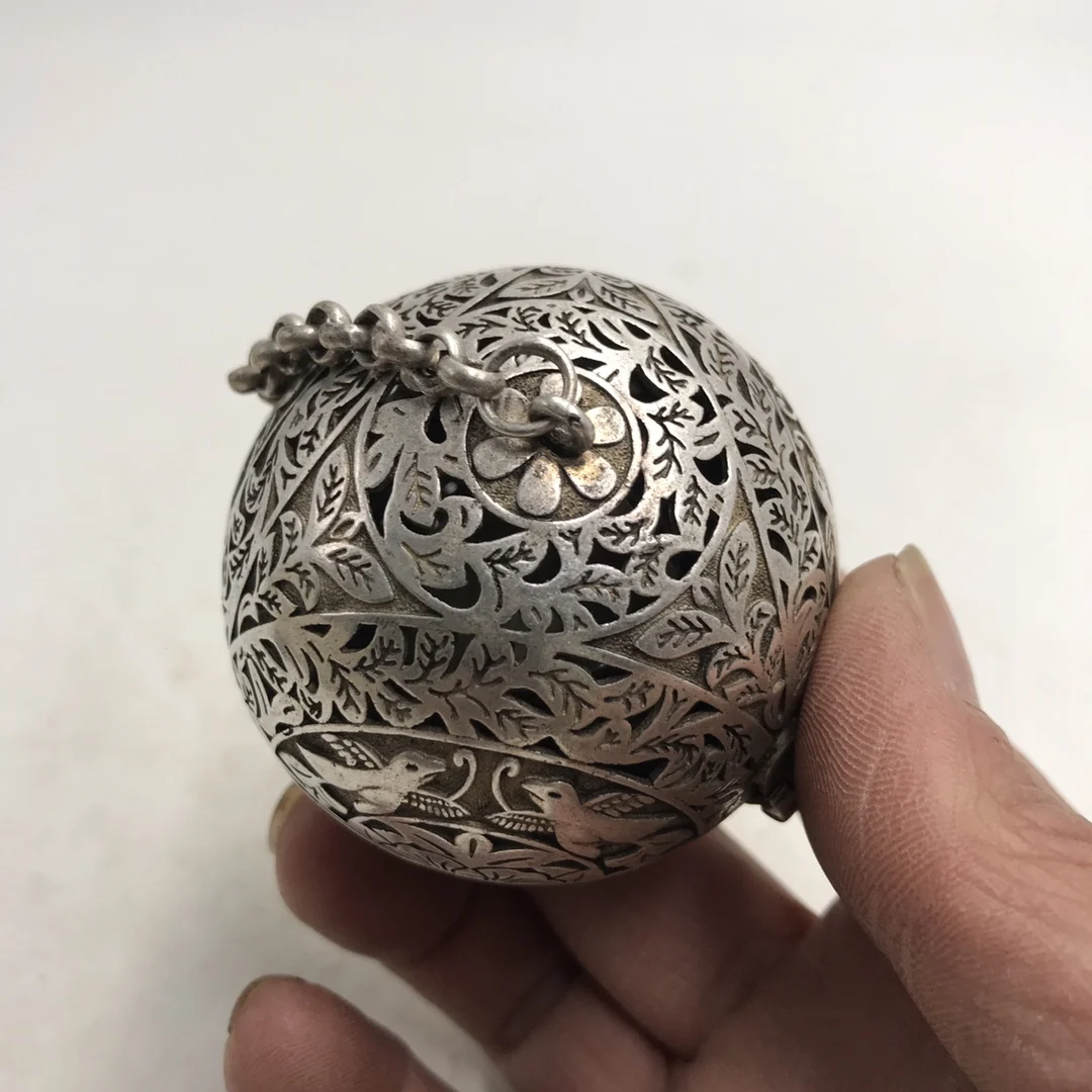 China Workmanship Cupronickel Hollow Out Auspicious“ Flower And Bird”Censer Sphere Sculpture Metal Crafts Decoration #4