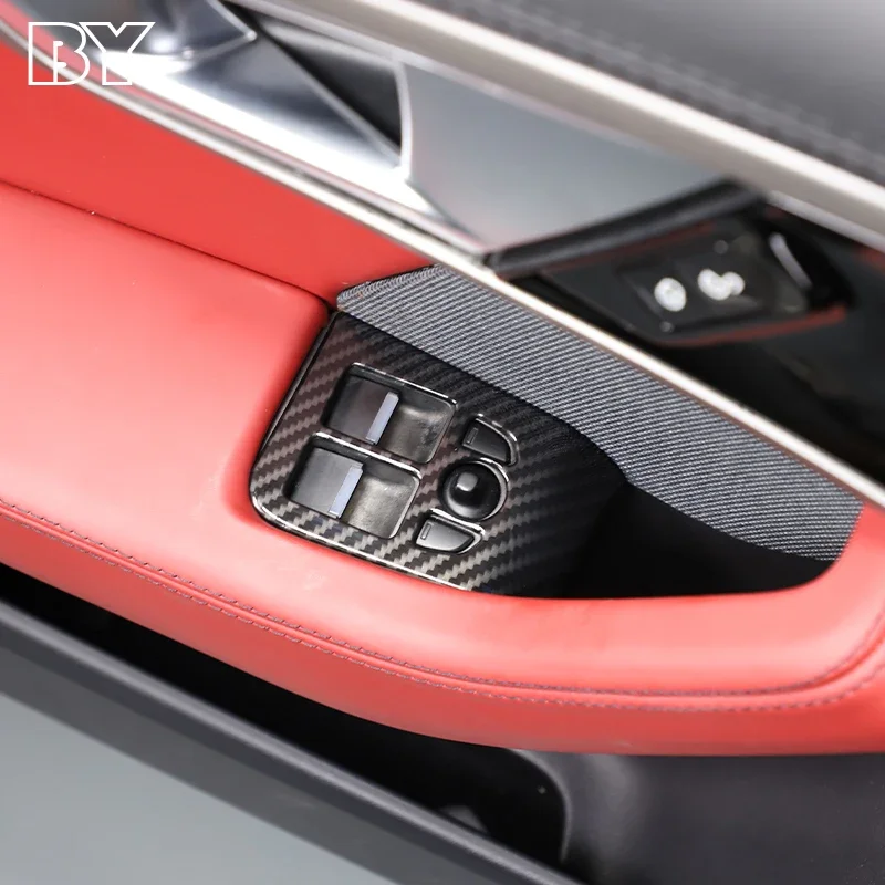 

ABS Charcoal Fiber Car Glass Lift Button Switch Decorative Frame Sticker For Jaguar F-TYPE 2013-2024 Accessories