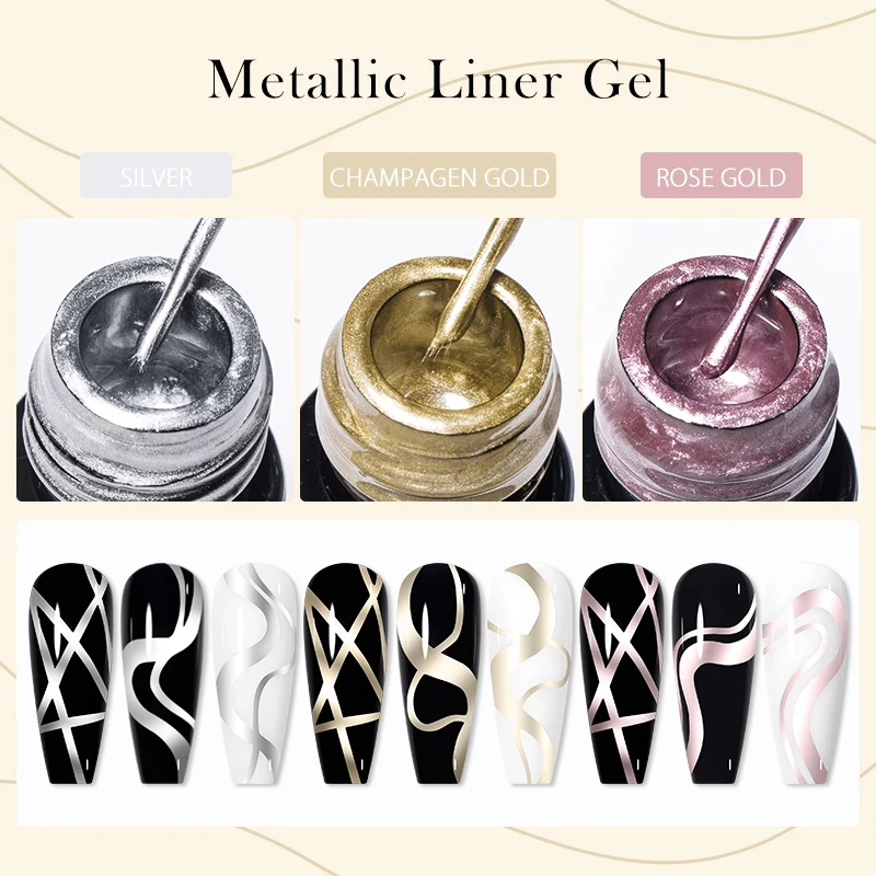 Mtssii 5ml Super-Bright Metallic Liner Gel Polish Gold Silver Mirror Gel Nail Polish French Style Drawing Line Nail Art Varnish