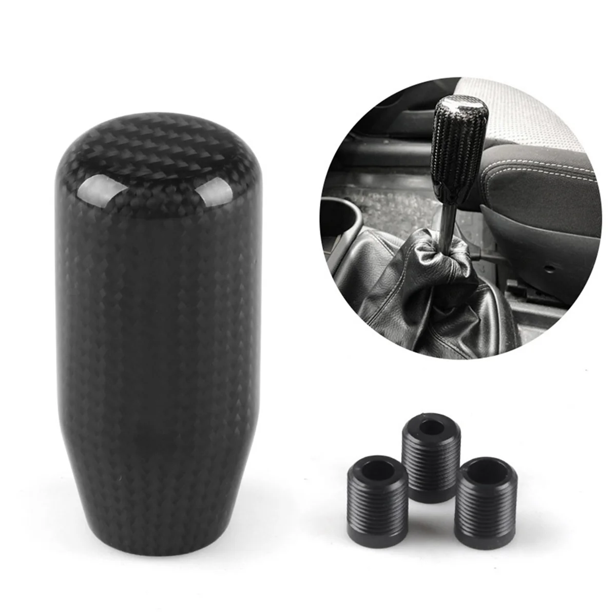 Pomello del cambio manuale universale in fibra di carbonio stile con 3 adattatori per la maggior parte delle decorazioni per auto Classic