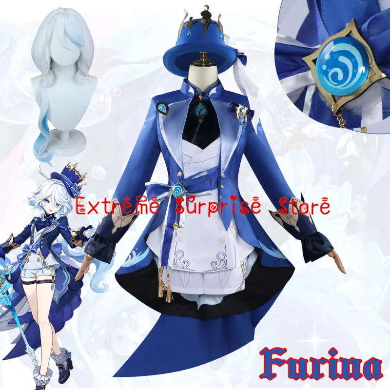 

Fontaine Furina Косплей Костюм Полный комплект Genshin Furina Костюм Impact Focalors Косплей Костюм Платье Шляпа Униформа Экипировка Парики