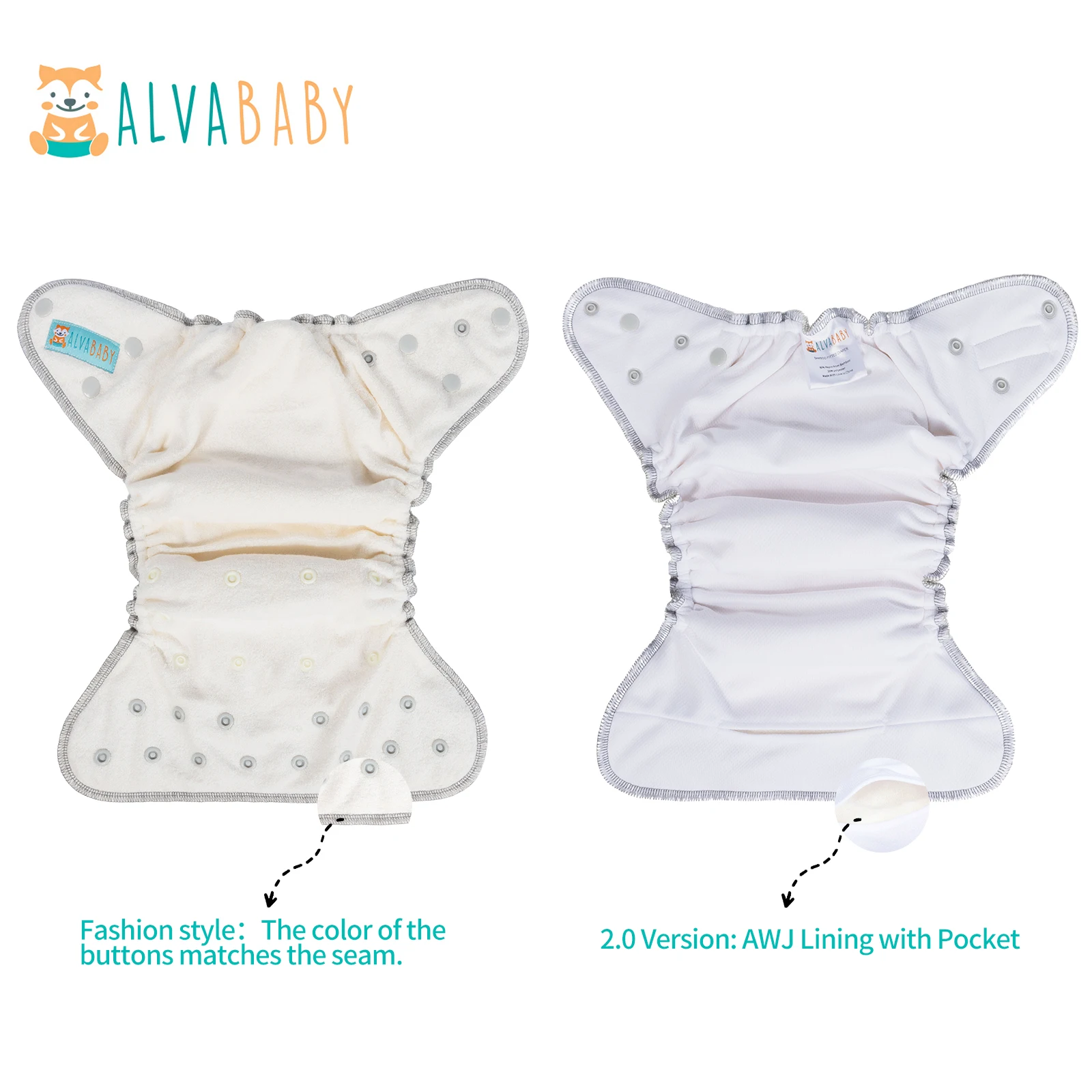 U Pick ALVABABY AWJ Lining with Pocket Bamboo Fitted Diaper Baby Reusable Cloth Diapers Choice for Heavy Wetters Night Diaper