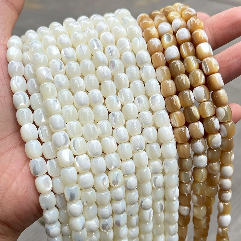 6 8mm Natural White Shell Mother of Pearl Bead Barrel Shape Polished Loose Spacer Beads For Jewelry Making DIY Bracelet Necklace